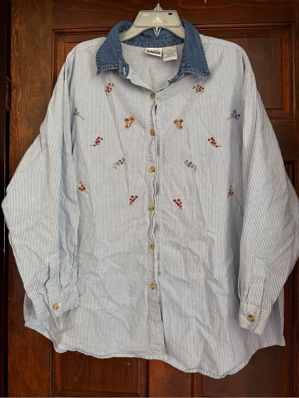 Vintage Basic Editions Long Sleeve Button Down Floral Top Denim Collar Size 24W